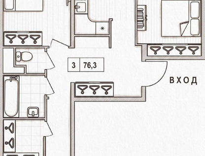 3-к. квартира, 76,3 м²