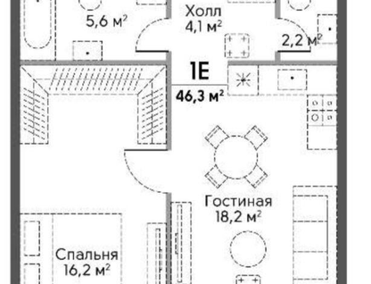 2-к. квартира, 46,3&nbsp;м²