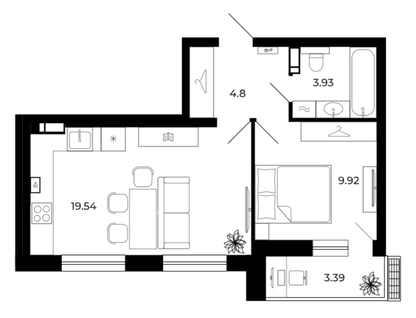 1-к. квартира, 41,5&nbsp;м²