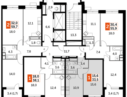 1-комнатная квартира, 33&nbsp;м²