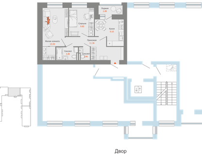 2-к. квартира, 53&nbsp;м²