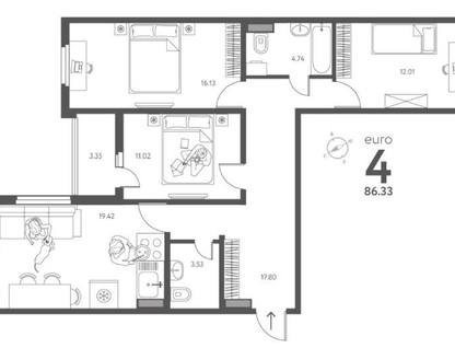 3-к. квартира, 86,3&nbsp;м²