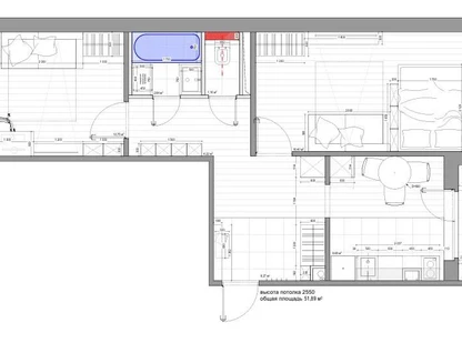 2-к. квартира, 53&nbsp;м²
