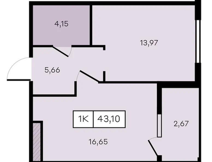 Студия, 43,1&nbsp;м²