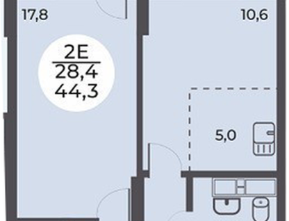 1-к. квартира, 44,3 м²