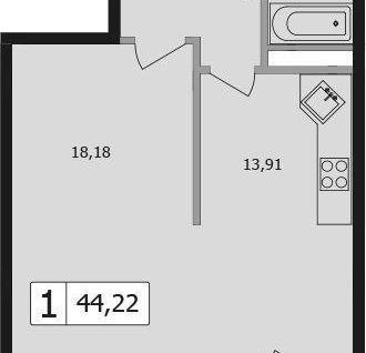 1-к. квартира, 44,2&nbsp;м²