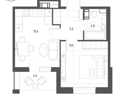 1-к. квартира, 40,2&nbsp;м²