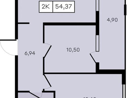 2-к. квартира, 54,4 м²