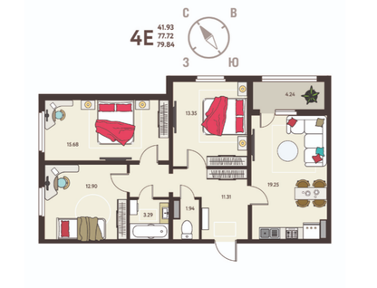 3-к. квартира, 79,8 м²