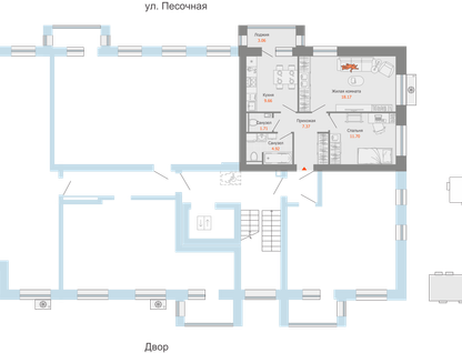 2-к. квартира, 55&nbsp;м²