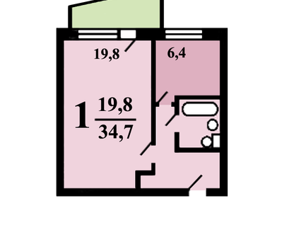 1-к. квартира, 34 м²