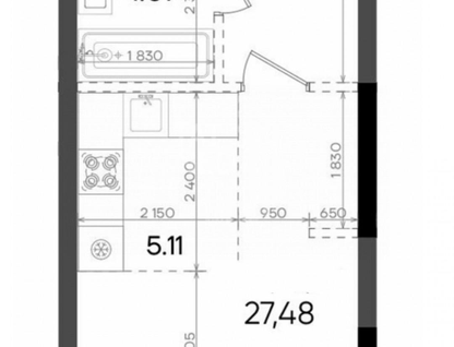 Студия, 27,5&nbsp;м²