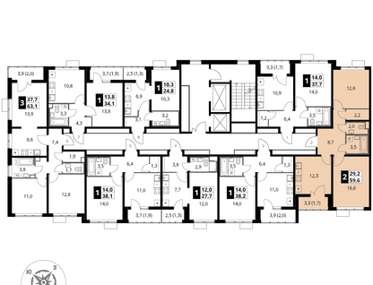 2-к. квартира, 59&nbsp;м²