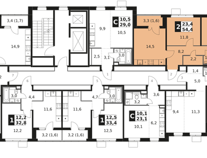 2-к. квартира, 54 м²