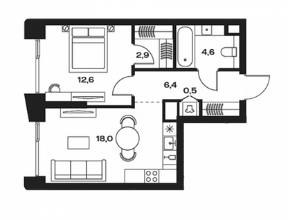1-к. квартира, 45&nbsp;м²