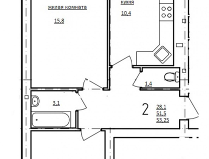 2-к. квартира, 54&nbsp;м²