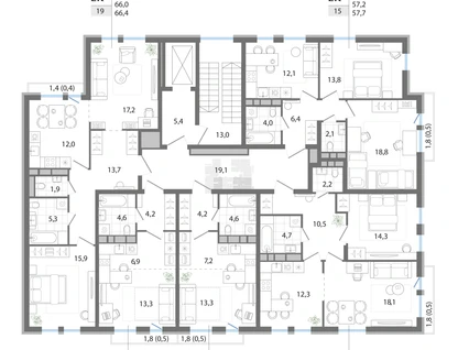 2-к. квартира, 66&nbsp;м²