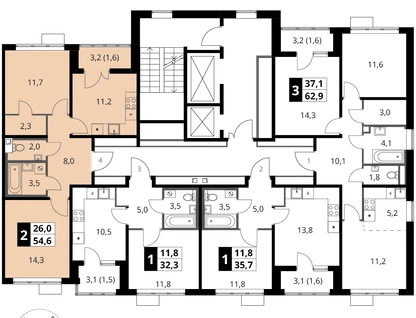 2-к. квартира, 54&nbsp;м²