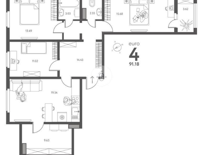 4-к. квартира, 91,2 м²
