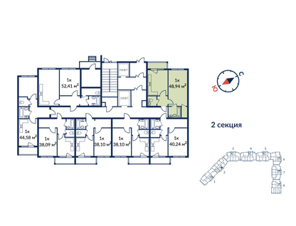 1-к. квартира, 48&nbsp;м²
