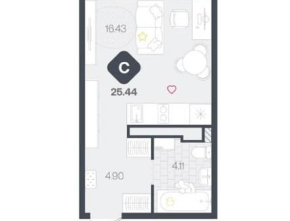 Студия, 25,4&nbsp;м²