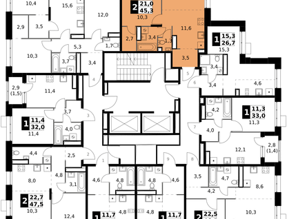 2-к. квартира, 45 м²