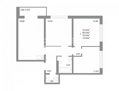 3-к. квартира, 70,4 м²