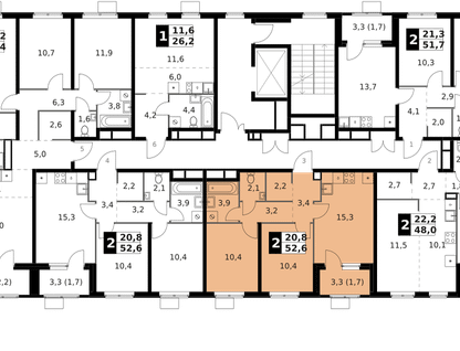 2-к. квартира, 52&nbsp;м²