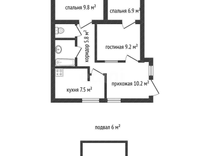 2-к. квартира, 52&nbsp;м²