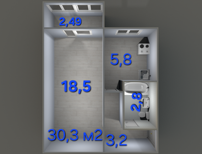 1-к. квартира, 30,5 м²