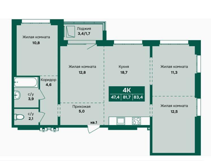 4-к. квартира, 81,7&nbsp;м²