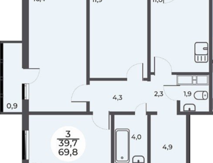 3-к. квартира, 69,8 м²