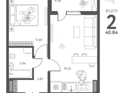 2-к. квартира, 40,8 м²