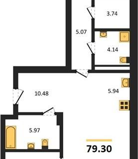 2-к. квартира, 79,3&nbsp;м²