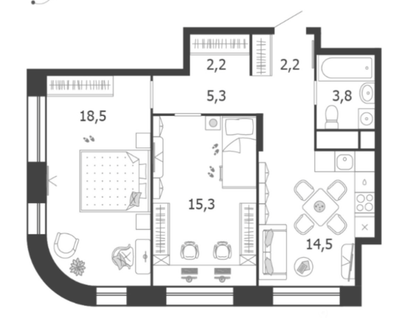 2-к. квартира, 61,8 м²