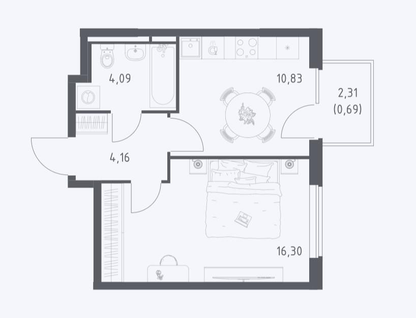 1-к. квартира, 36,1 м²