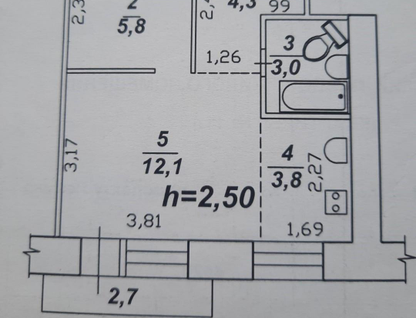 1-к. квартира, 30&nbsp;м²