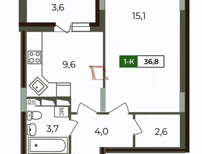 1-к. квартира, 37 м²