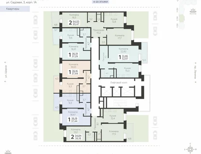 2-к. квартира, 65&nbsp;м²