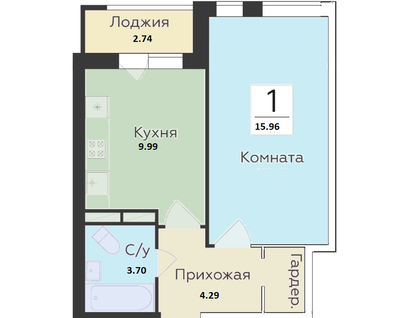 1-к. квартира, 38&nbsp;м²