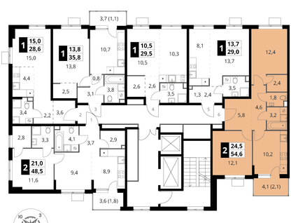 2-к. квартира, 54&nbsp;м²