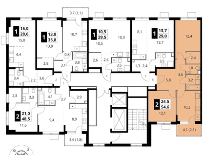 2-к. квартира, 54&nbsp;м²