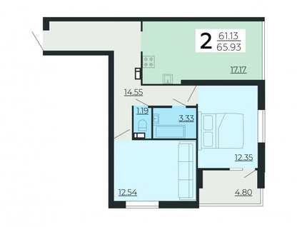 2-к. квартира, 65,8 м²