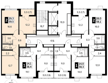 2-к. квартира, 59&nbsp;м²