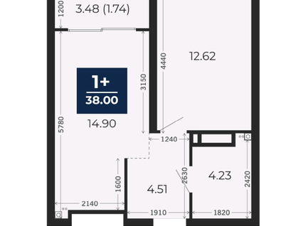 1-к. квартира, 38&nbsp;м²