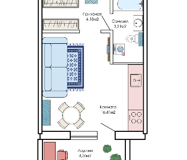 Студия, 28,2&nbsp;м²
