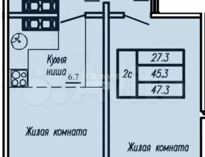 2-к. квартира, 45&nbsp;м²