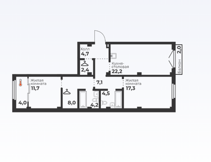 2-к. квартира, 82,2 м²