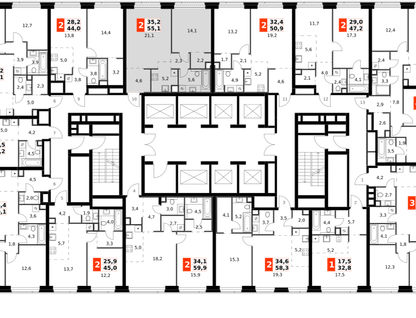 2-к. квартира, 55&nbsp;м²