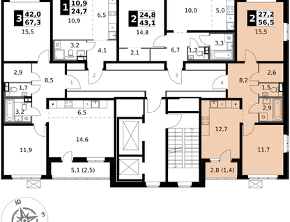 2-к. квартира, 56&nbsp;м²